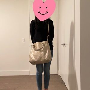 J.Crew Gold leather beg
